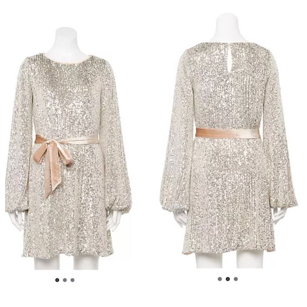 Rewind Silver Sequin Dress Ballon Long Sleeves Size XS Party Dress